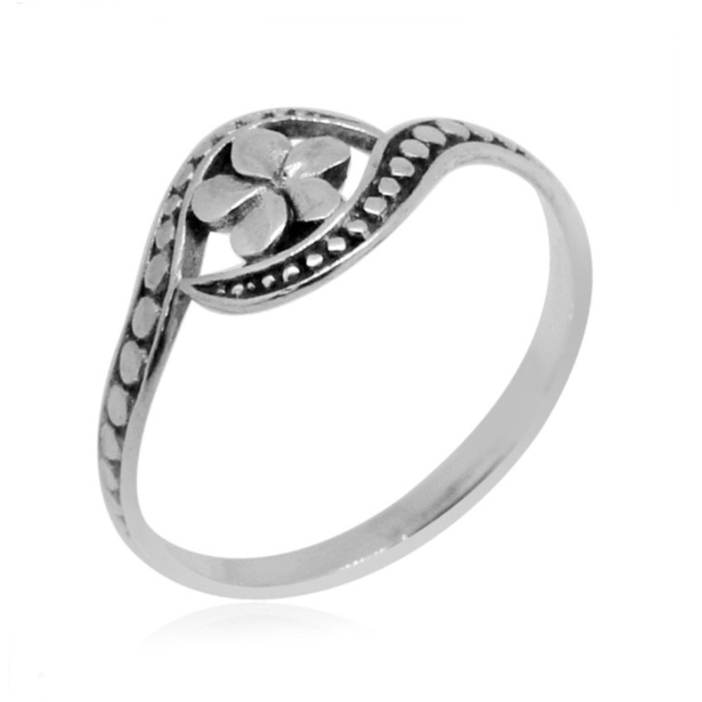 925 Sterling Silver Plumeria Floral Ring sz 9
